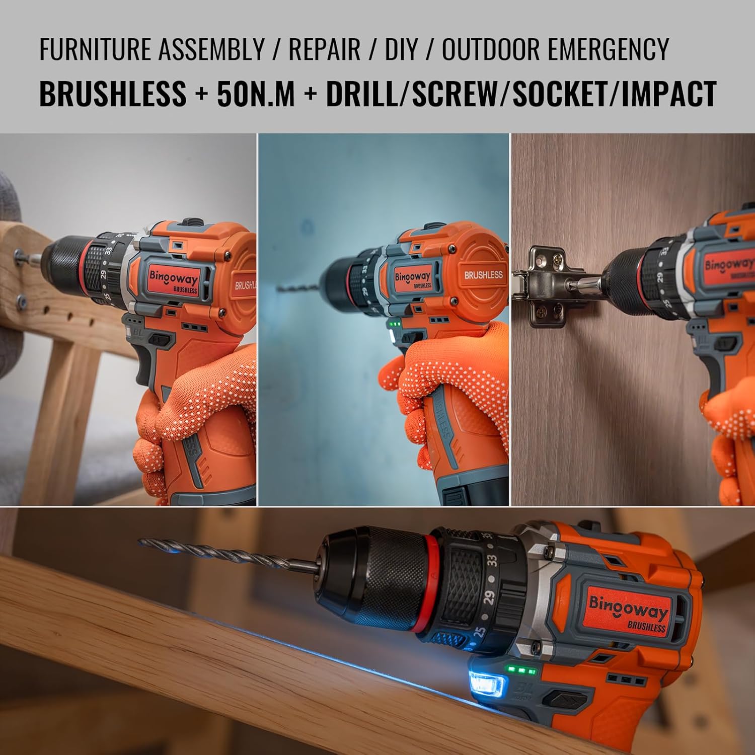 20V Brushless Cordless Drill Driver with 2 Batteries, 50N.m High Torque Impact Driver, 2 Speed, 3/8" Keyless Chuck & LED Light and 36 pcs Bits Drill Driver Kit for Home DIY
