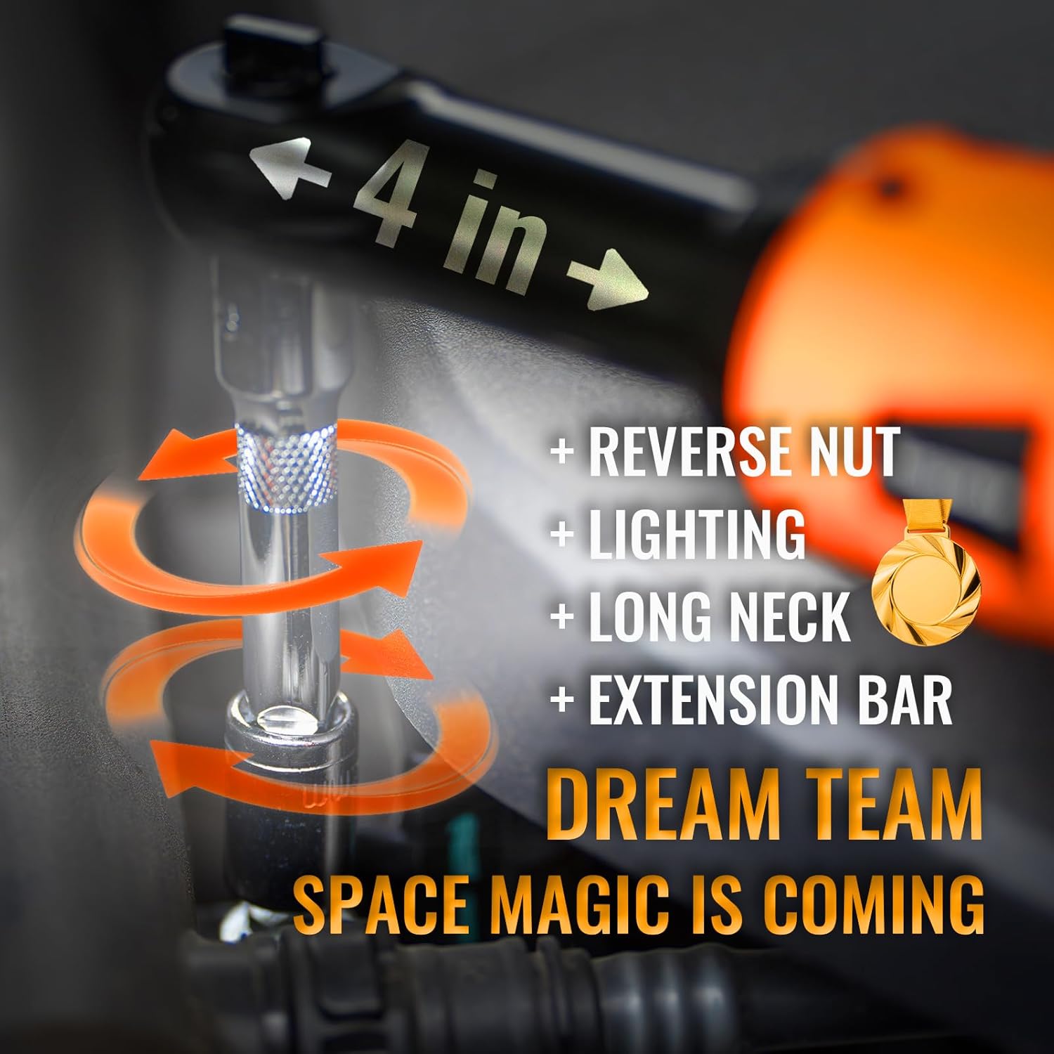 3/8" Extended Electric Ratchet Wrench Set, 600 RPM 18V CordlessLong Neck Power Ratchet Wrench Kit with Variable Speed Trigger 2Packs 2.0Ah Lithium-on Batteries、 LED Light and 9 Sockets