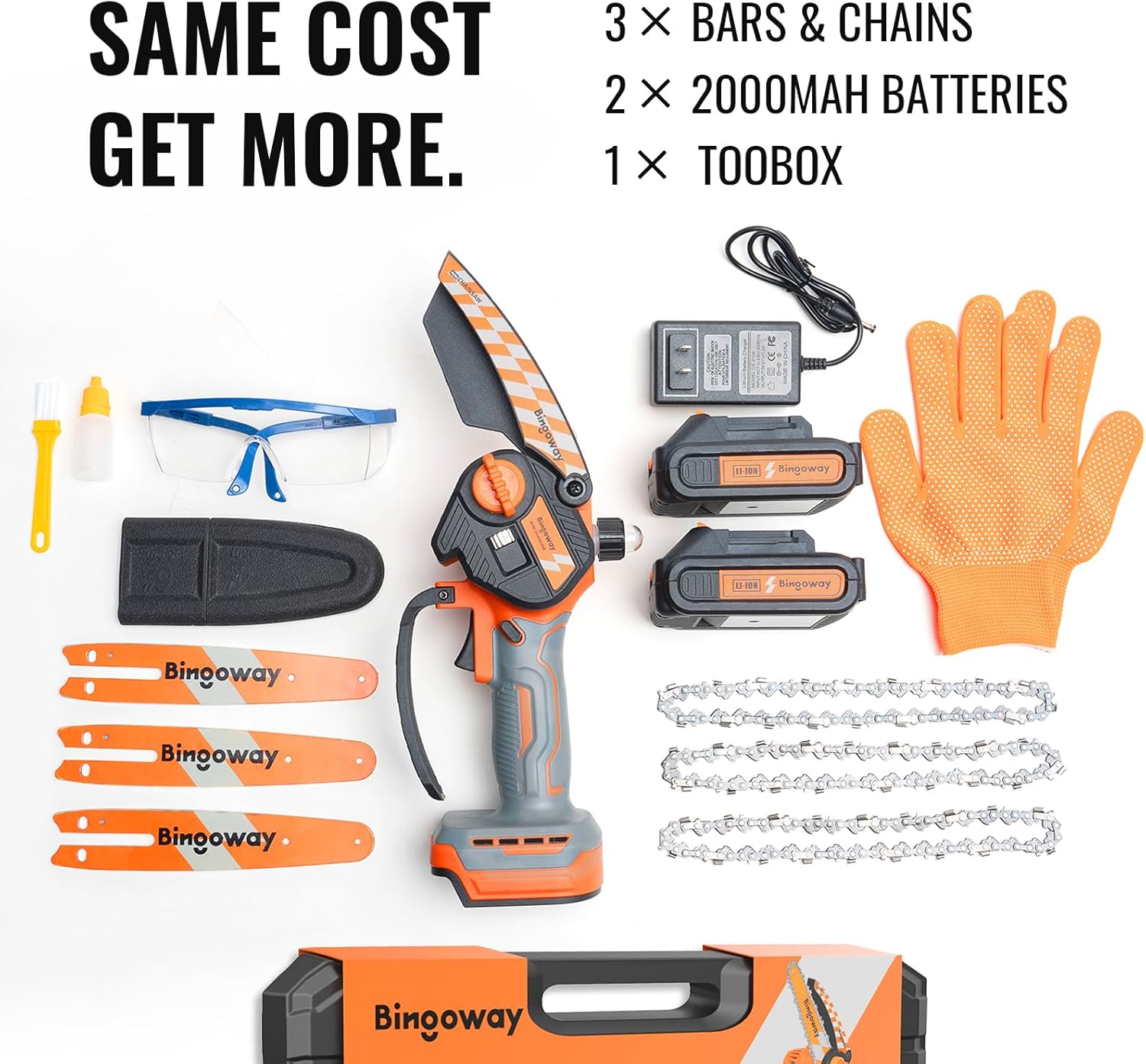 6 Inch Mini Chainsaw Set, 21V Cordless Portable Electric Chain Saw With 2 Packs 2000mah Batteries, 3 Chains, 3 Bars, 1 Charger And Toolbox, for Trimming and Cutting in Courtyard, Garden