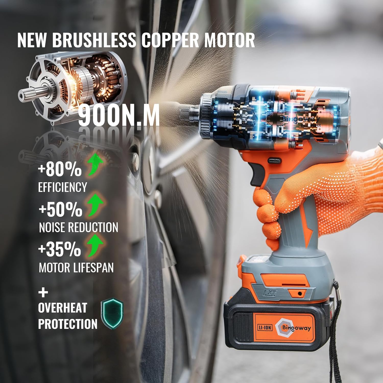 Cordless Impact Wrench 1/2”, 900Ft-Ibs (1200N.m) Electric Brushless Impact Gun, 21V High Torque Impact Driver Variable Speeds with LED Work Light, 2x 4.0Ah Battery, 25 Tool Accessories for Any Tas