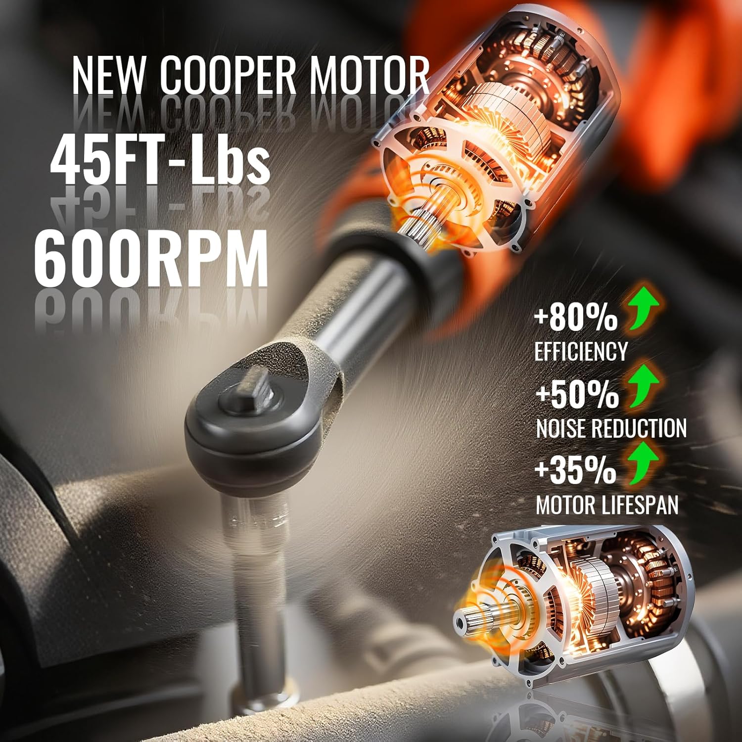 3/8" Extended Electric Ratchet Wrench Set, 600 RPM 18V CordlessLong Neck Power Ratchet Wrench Kit with Variable Speed Trigger 2Packs 2.0Ah Lithium-on Batteries、 LED Light and 9 Sockets