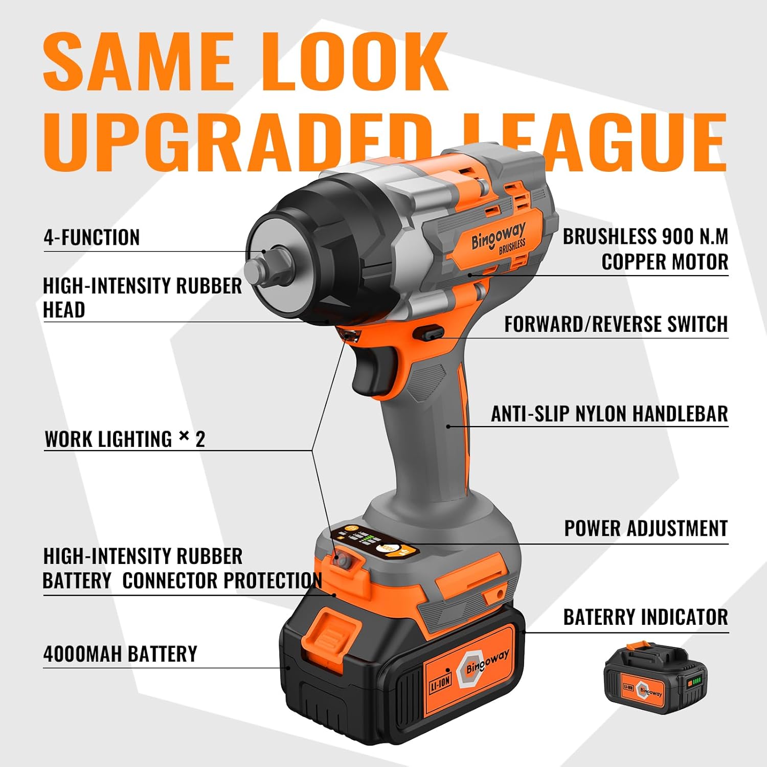 Cordless Impact Wrench 1/2”, 900Ft-Ibs (1200N.m) Electric Brushless Impact Gun, 21V High Torque Impact Driver Variable Speeds with LED Work Light, 2x 4.0Ah Battery, 25 Tool Accessories for Any Tas
