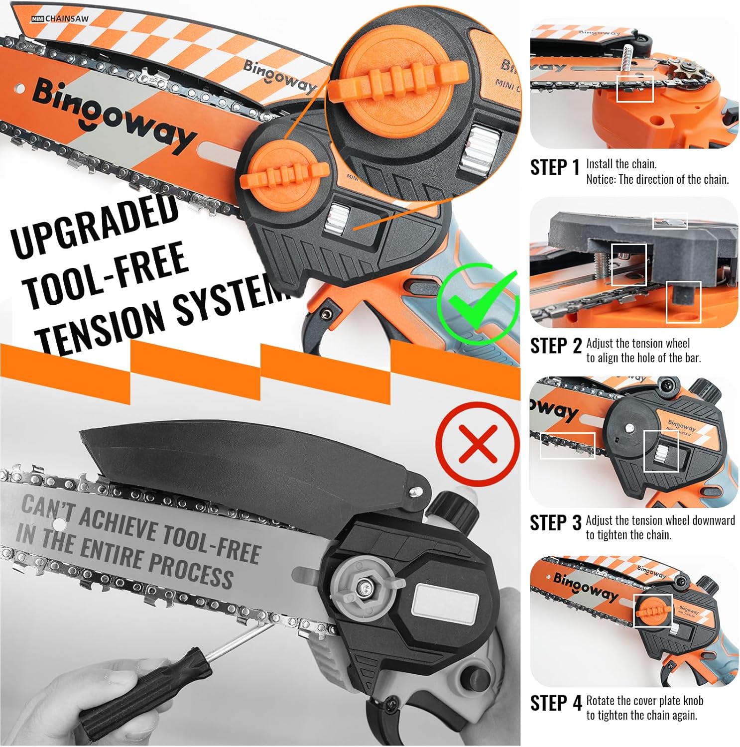 6 Inch Mini Chainsaw Set, 21V Cordless Portable Electric Chain Saw With 2 Packs 2000mah Batteries, 3 Chains, 3 Bars, 1 Charger And Toolbox, for Trimming and Cutting in Courtyard, Garden